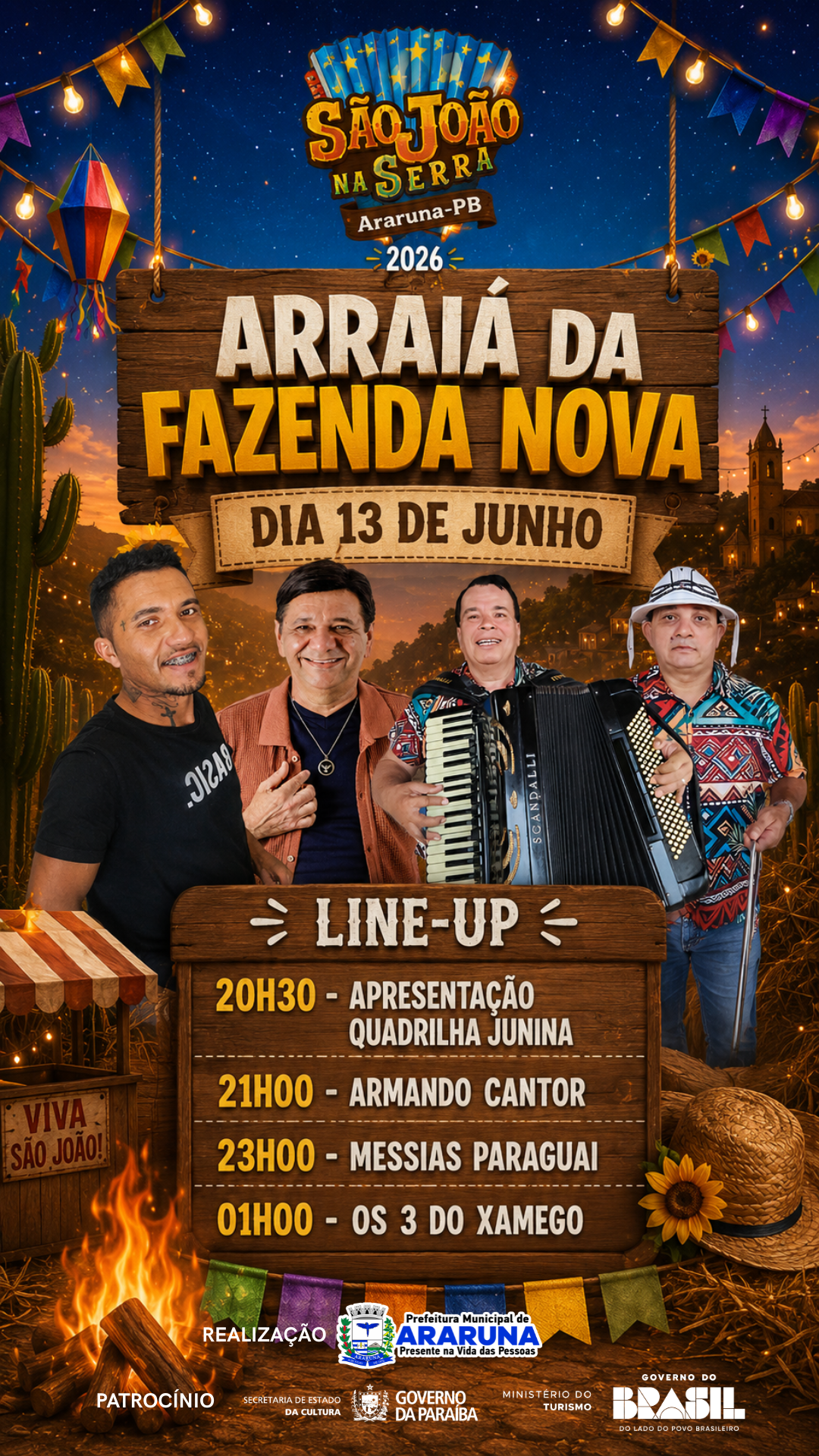 Prefeitura de Araruna abre neste sábado (13) oficialmente os festejos juninos 2026 com o tradicional Arraiá da Fazenda Nova