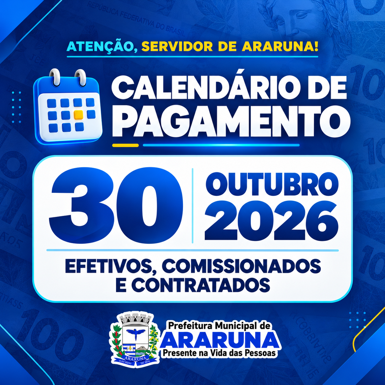 Prefeitura de Araruna paga servidores nesta sexta-feira (30) e mantém compromisso com salários em dia